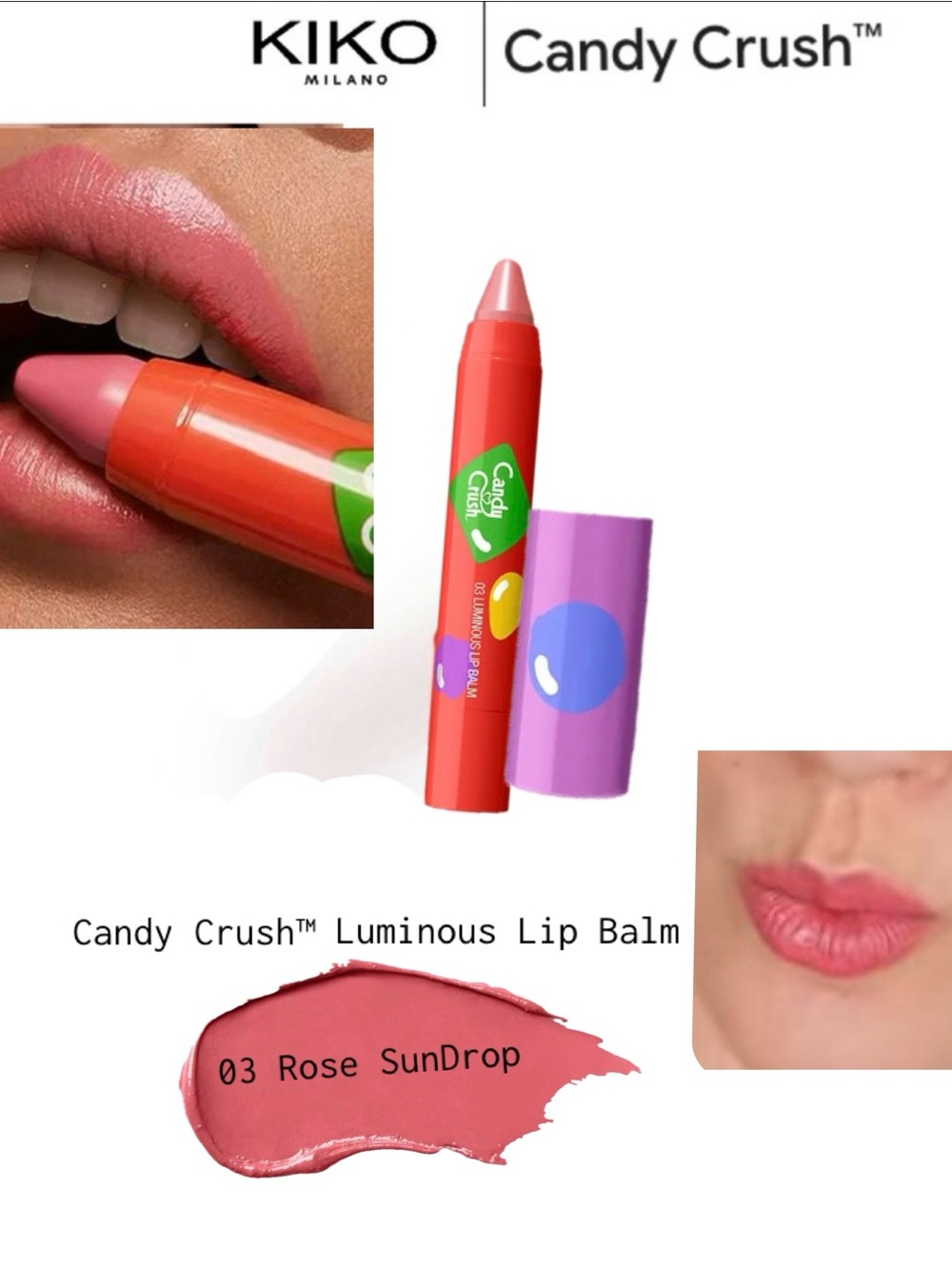 Kiko Milano x Candy Crush™ Luminous Lip  Balm 03 Rose SunDrop NWT